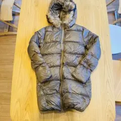 フード付きダウンロングコート ブラウン