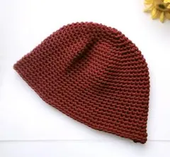 2 えんじ色　コットン　 クラッシャーハット　クロシェハット　バケットハット