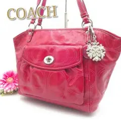 COACH✨トートバッグ パンチングシグネチャー ターンロック エナメル 赤