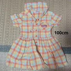 PERSON'S KIDS オレンジ チェック柄 半袖 ワンピース 100cmのサムネイル