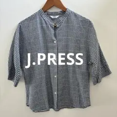 J.PRESS ドルマン　シャツ　スキッパー　ギンガムチェック　ブルー