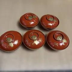 朱色の漆器の椀 5個セット