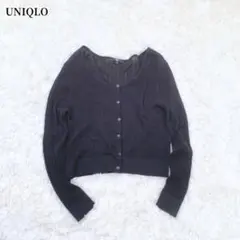 UNIQLO クロップドカーディガン ブラック 透かしリブ編み 大人 おしゃれ
