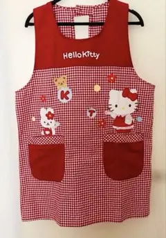 Hello Kitty キティ　大人用　赤×白チェック柄エプロンのサムネイル