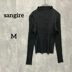 sangire ブラックひし形テクスチャー長袖　ポップコーントップス　M 古着