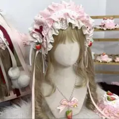 ヘッドドレス ヘアバンド ピンク 白 いちご ロリータ