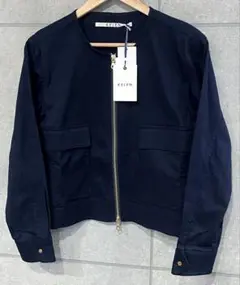 新品 KELEN ケレン ノーカラージャケット Kuhari Wジップ ネイビー