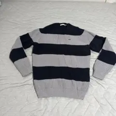 LACOSTE ボーダー クルーネック ニット ネイビー グレー