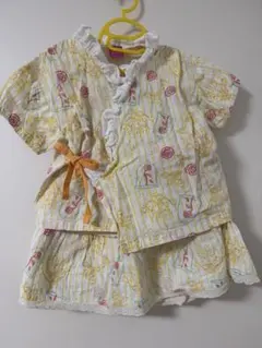 ベル　ディズニー　花柄甚平 オレンジリボン付き
