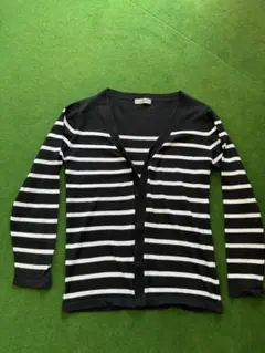 ボーダー柄 Vネックカーディガン ブラック×ホワイト 長袖