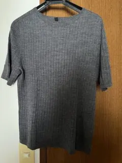 新品UNIQLOグレー リブ編み 半袖ニット XL