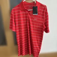 値下げNIKE GOLF DRI-FIT 赤　ボーダーポロシャツ M未着用タグ付のサムネイル