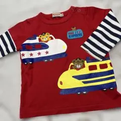 美品☆ミキハウス☆電車と船のデザイン重ね着風長袖カットソー ☆80