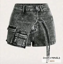 SHEIN ICON フラップポケット バックル詳細 デニムショートパンツ