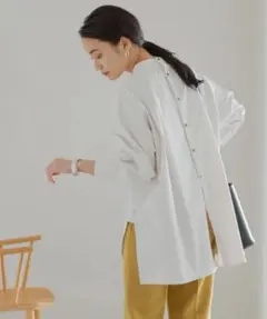 Adam et Rope' アダムエロペ パックオープンバンドカラーシャツ 白