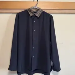Lui’s チェック柄切り替え襟 シャツ ブラック 長袖