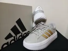 新品25cmアディダスadidasレディース厚底スニーカーコートプラットフォーム