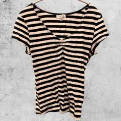 Olsenboye 【L】ストライプ Vネック 半袖Tシャツ