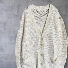 カーディガン【F】白 透かし編み Vネック 前開き 羽織り シンプル 春