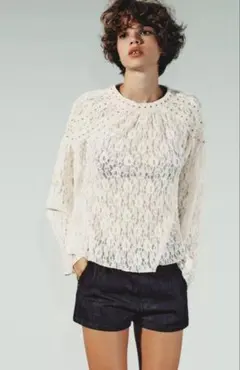 【新品タグ付】ZARA スタッズレースブラウス