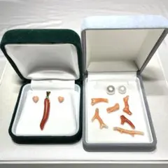 K18赤珊瑚トップ　K18珊瑚ピアス　珊瑚・あこや真珠ルース　セット売り