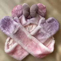 ディズニーリゾート　マフラーキャップ　ミニー　ピンク　紫