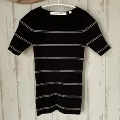 ユニクロ&LEMAIRE 半袖ボーダー柄リブニット　黒　S