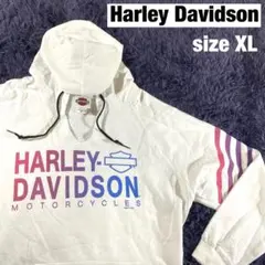 【ゆるダボ】Harley Davidson 白 パーカー Uネック sizeXLのサムネイル