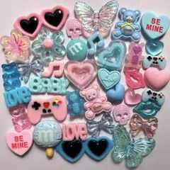 ハンドメイド♡ネイル♡デコパーツ♡ピンク♡水色♡眼鏡、ハート、音符、くま、蝶73