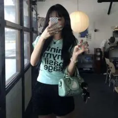 ミントグリーン ロゴプリント 半袖Tシャツ