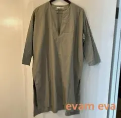 evam eva エヴァムエヴァ　リネン混ワンピース　カーキのサムネイル