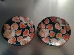 九谷焼　虚空蔵窯（石川県能美市）緑地に椿柄　皿2種4枚組