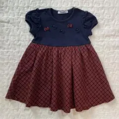 kinako*様ご専用　ファミリア　半袖ワンピース　ネイビー　赤チェック　８０