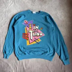 80s Hanes プリントスウェット USA製 ブルー L