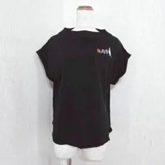 graniph グラニフ 小鳥柄刺繍フレンチスリーブカットソー（F）ブラック