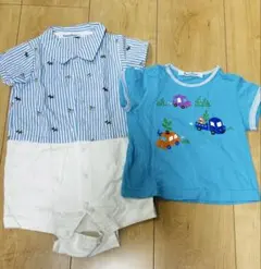 familiar ストライプロンパースとTシャツのセット