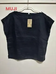 無印良品 フレンチリネン　フレンチスリーブブラウス　M ダークネイビー　新品