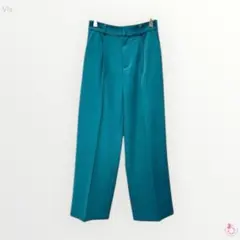 ⭐︎ Vis タックワイドパンツ グリーン系 きれいめ スラックス 春コーデ S