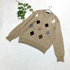 Golden Bear 長袖ニットセーター　刺繍ロゴ　　Ｍ　ベージュ　ウール混のサムネイル