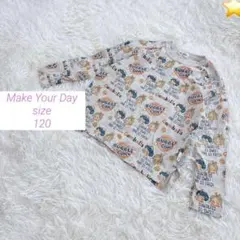 【メイクユアデイ】バブルガム総柄長袖Tシャツ/グレーベージュ/120/ゆったり系