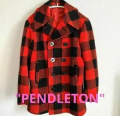 ★PENDLETON★レザータグ 赤黒ブロックチェックPコート 70〜80'sのサムネイル