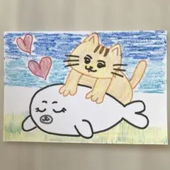 子供の絵　「猫のマッサージ」