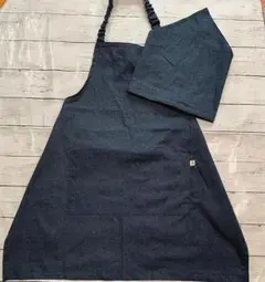 キッズエプロン・三角巾・160サイズ・デニム調リバーシブルプリント