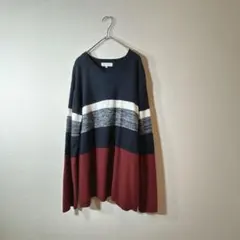 ザショップティーケー　配色切替ニット XL メンズ クルーネック　ネイビー