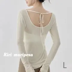 オトナ可愛いUネック長袖トップス アイボリーLサイズ ヨガウェア