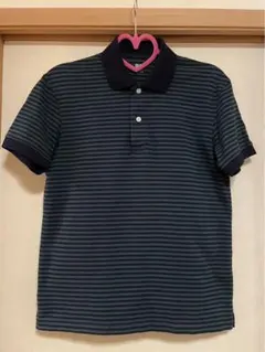 ダークグリーン ネイビー ストライプ ポロシャツ