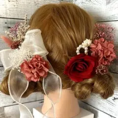 髪飾りウェディング成人式＊ローズ薔薇リボン金箔＊振袖ドライフラワー袴ヘッドドレスのサムネイル