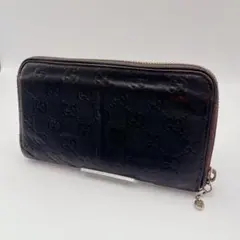 GUCCI グッチ シマレザー ラウンドファスナー 長財布 ダークブラウン