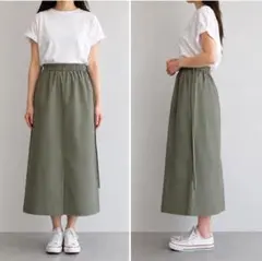 studio CLIP カーキ ラップ風ロングスカート ウエストゴム Mのサムネイル