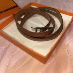 エルメス ラニエール ネックレス レザー アクセサリー イエロー 革 箱